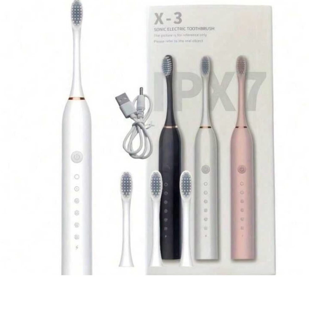 X-3 Sonic Electric Toothbrush with Replacement Heads - White